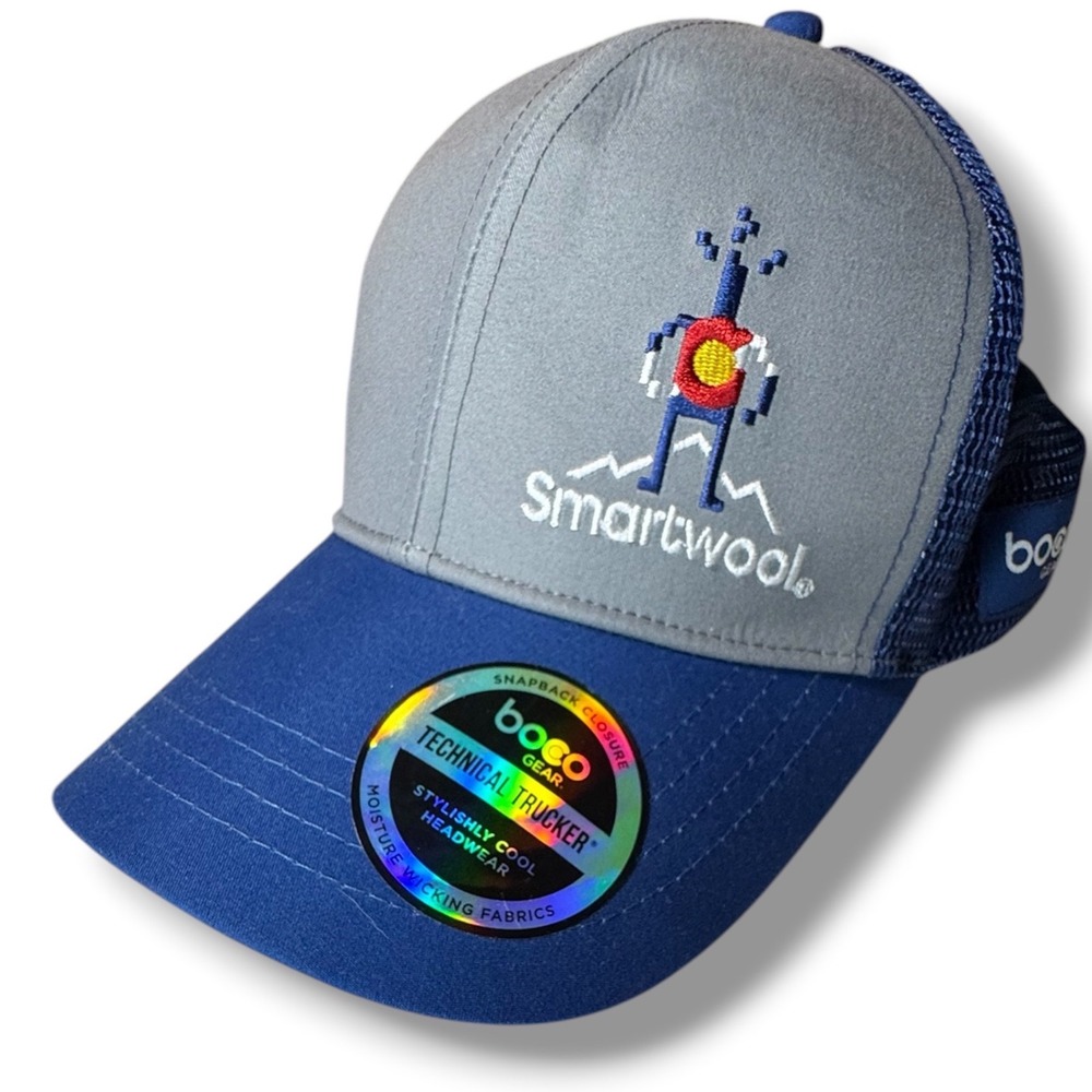 Smartwool Boco Gear Trucker Hat Unisex L/XL Blue Grey Colorado Logo Snapback